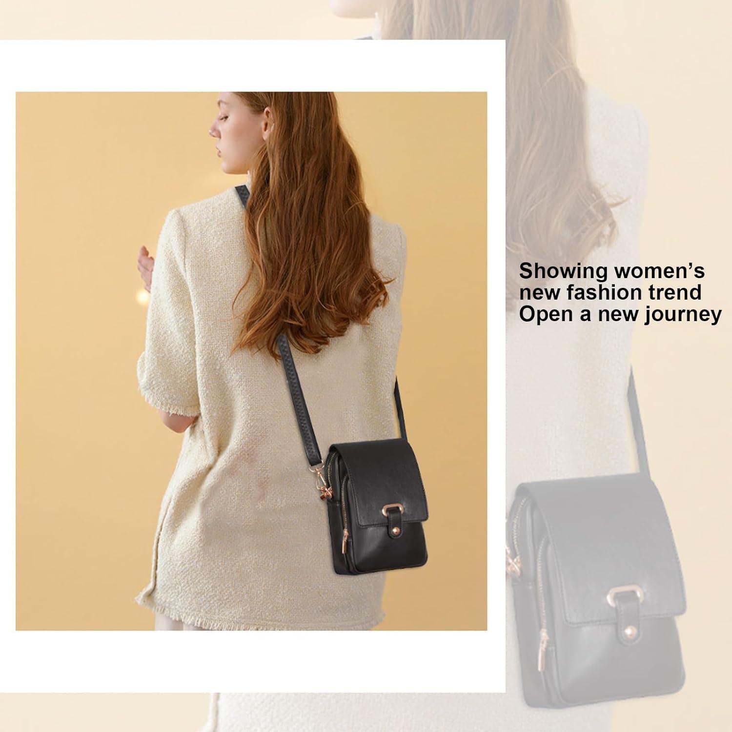 Handytasche Umhängetasche Damen Vegan Leder Schwarz