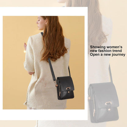 Handytasche Umhängetasche Damen Vegan Leder Schwarz