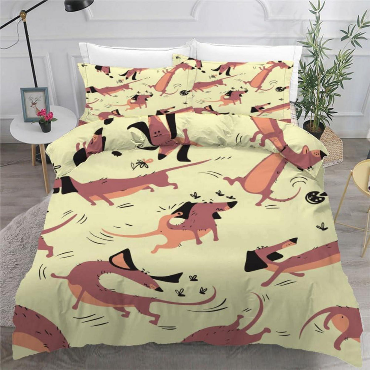 Dackel Bettwäsche Set 200x200 cm - 3-teilig Mikrofaser
