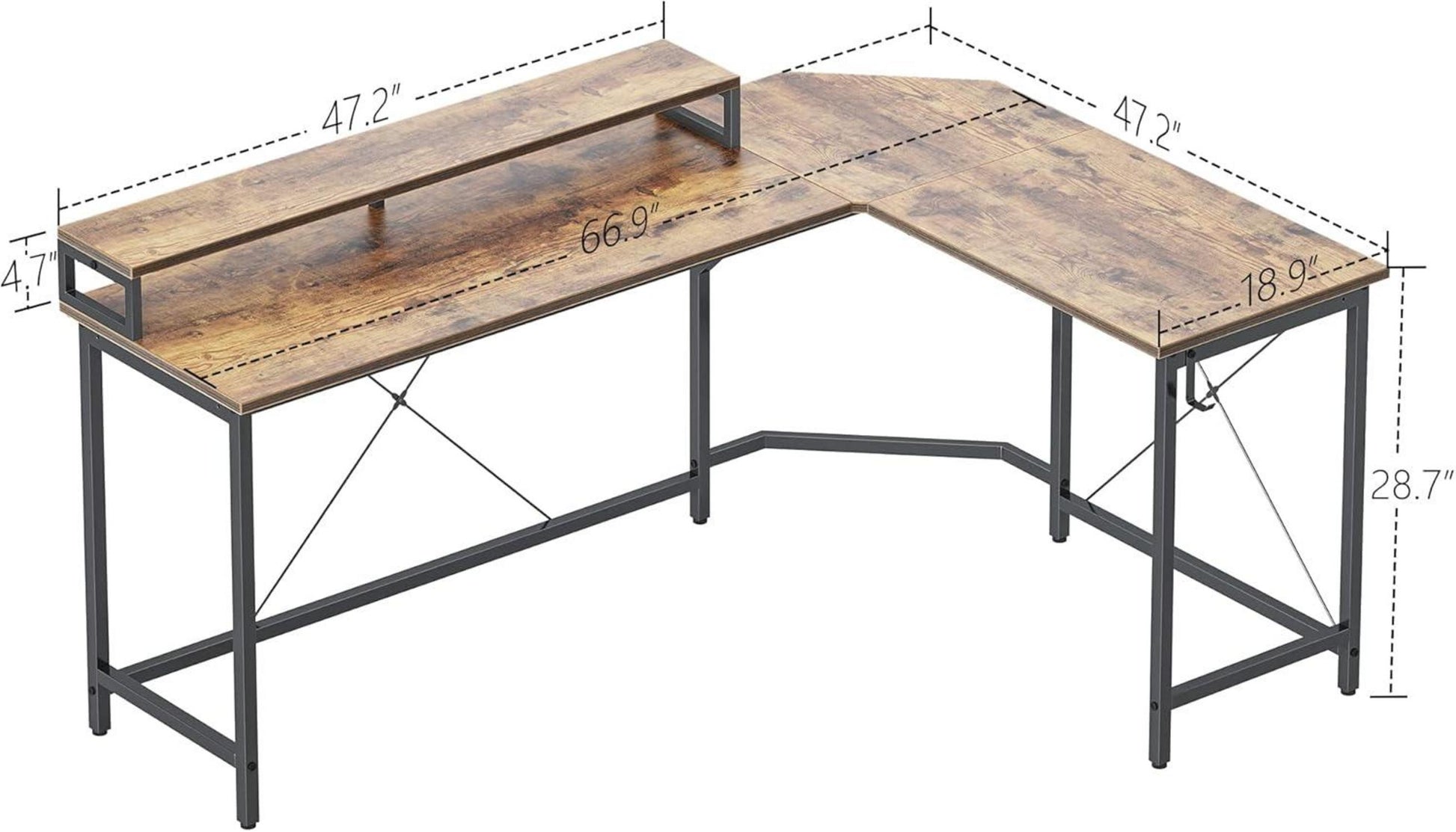 Schreibtisch L Gaming Tisch Eckschreibtisch 170x120cm Vintagebraun