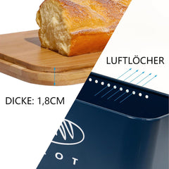 Brotkasten aus Metall und Bambus für Langzeitlagerung dunkelblau 30cm
