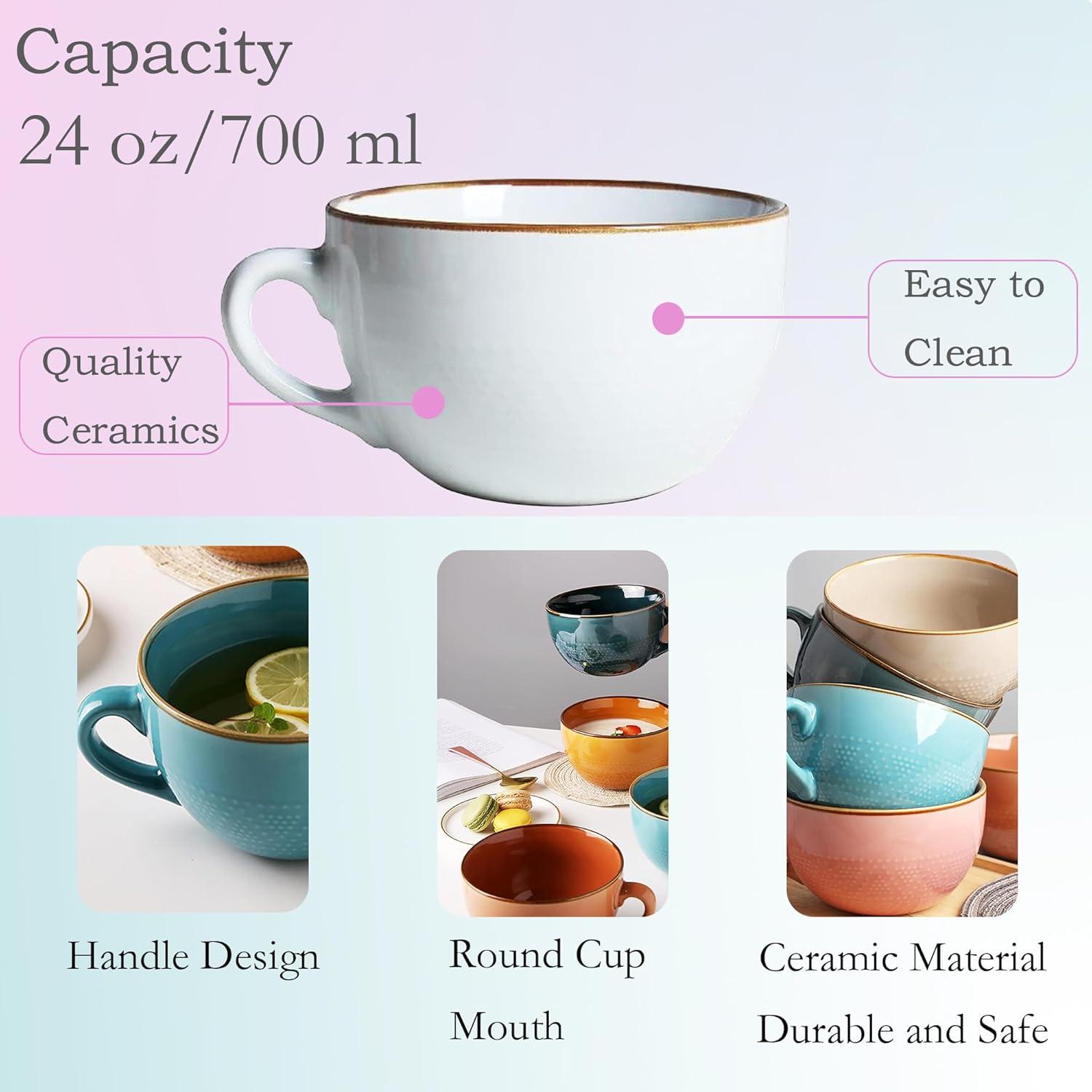 Große Keramiktasse 700ml Weiß Kaffee Tee Suppentasse Henkel