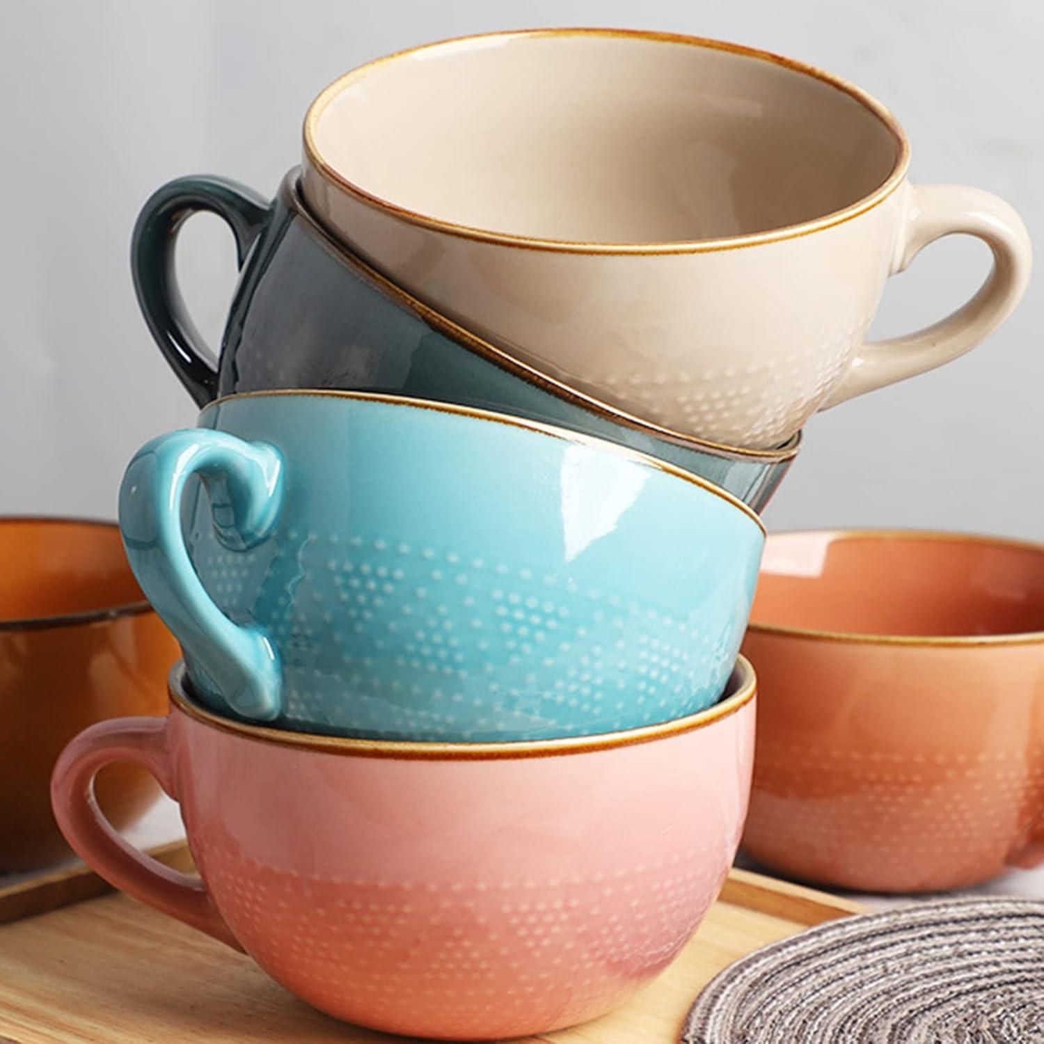 Große Keramik Kaffeetasse 700ml Weiß mit Griff und Henkel