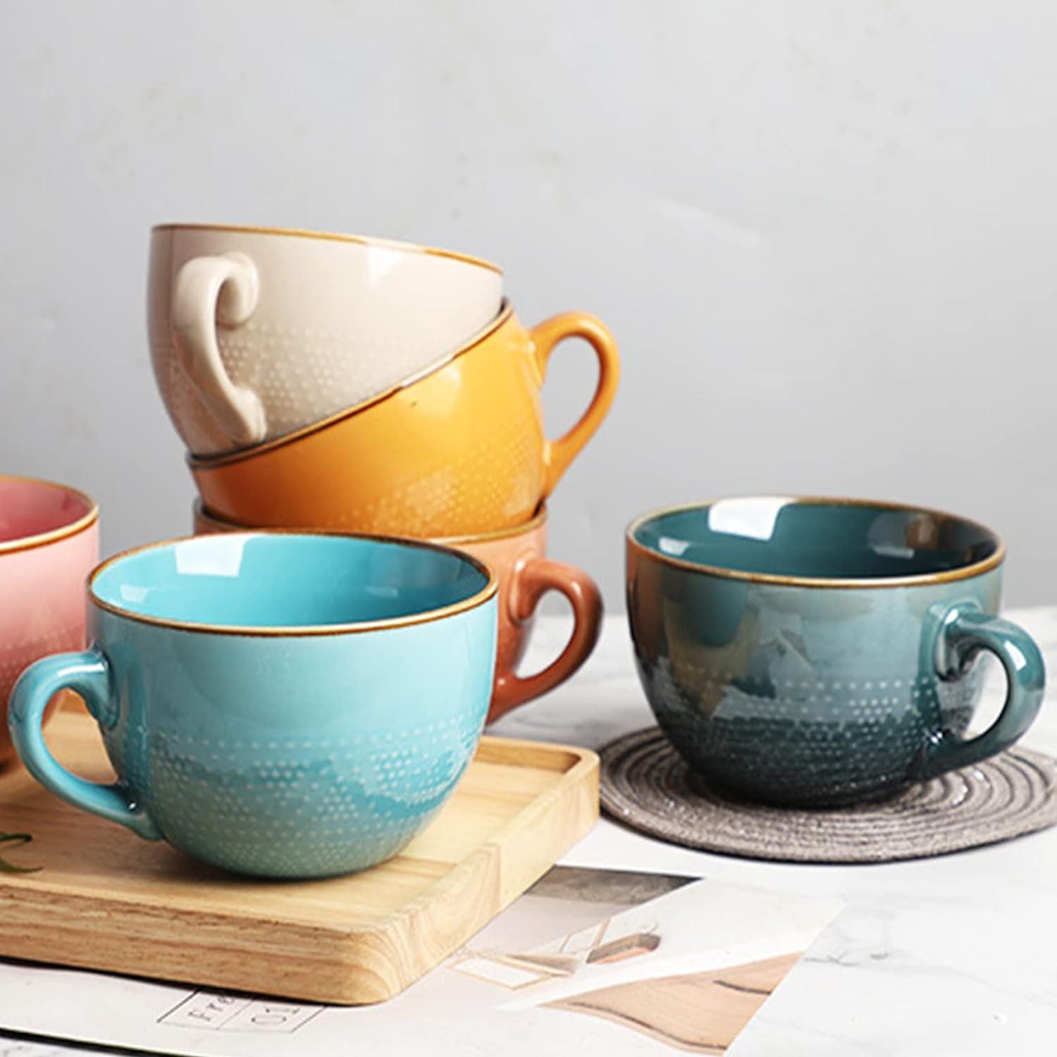 Große Keramik Kaffeetasse 700ml Weiß mit Griff und Henkel