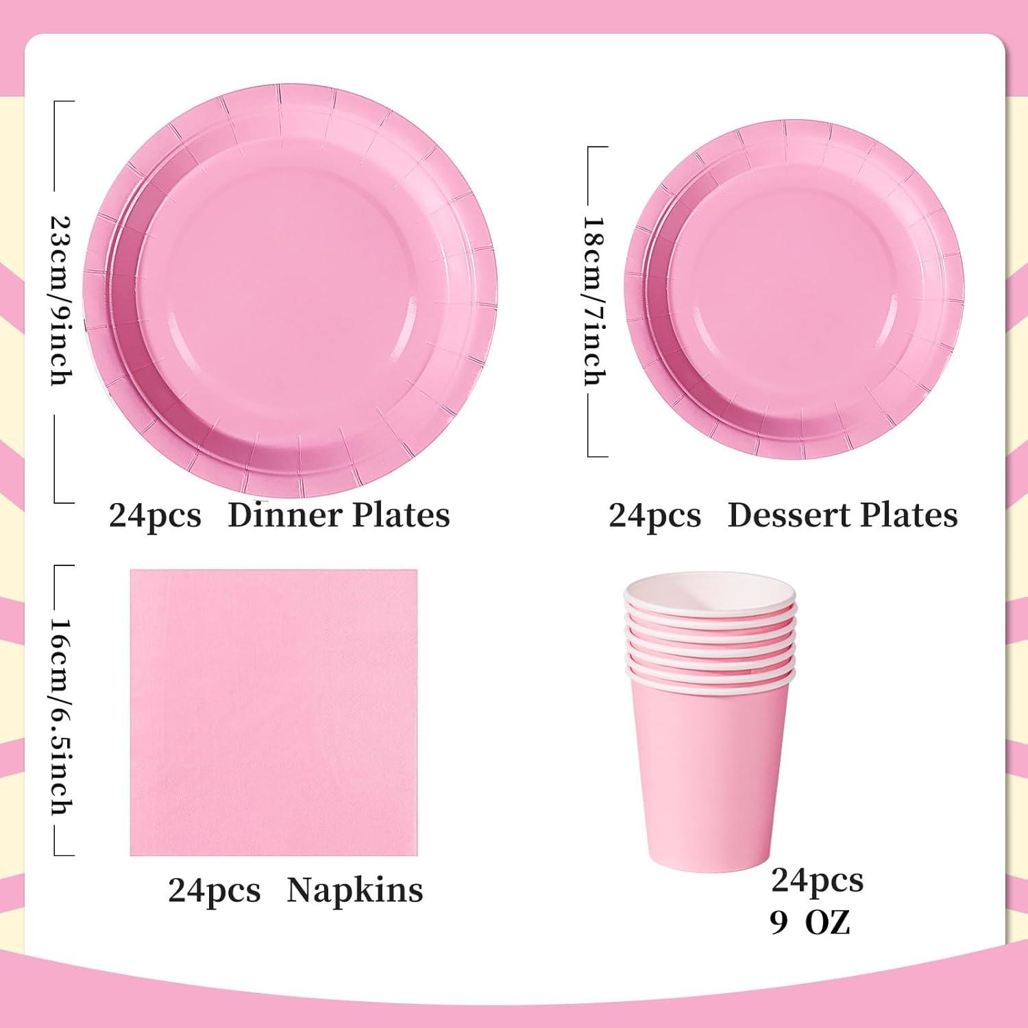 Nkaiso Hellrosa Partygeschirr Set, 96-teilig, Pappteller