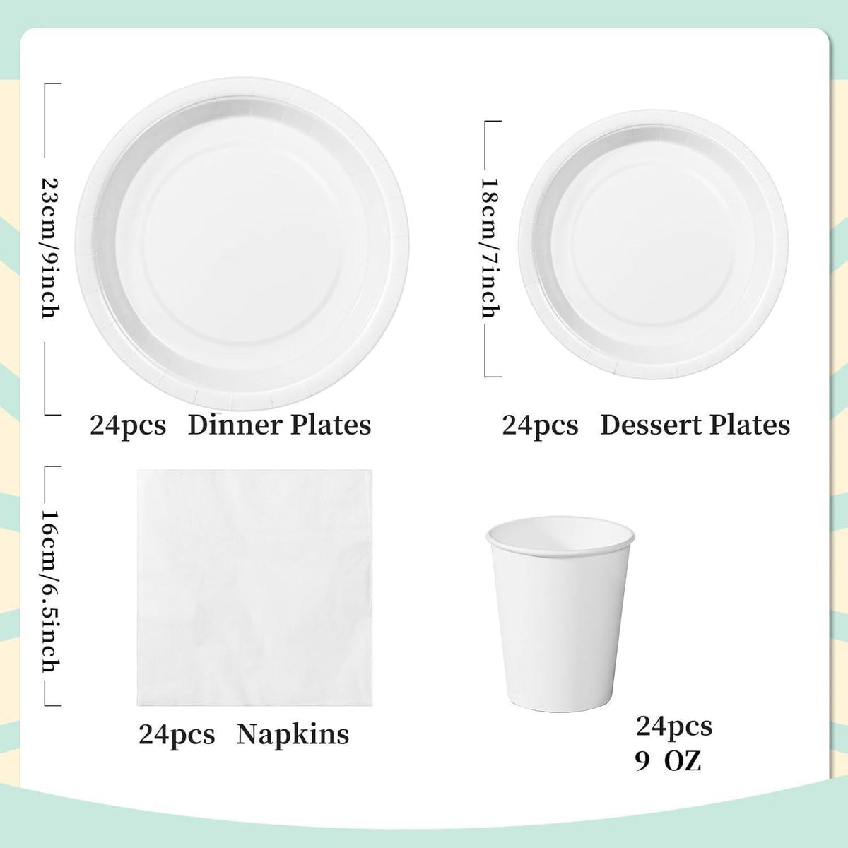 Partygeschirr Set 96-teilig – Pappteller, Becher & Servietten