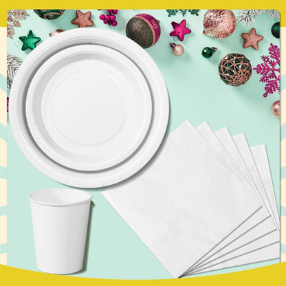 Partygeschirr Set 96-teilig – Pappteller, Becher & Servietten