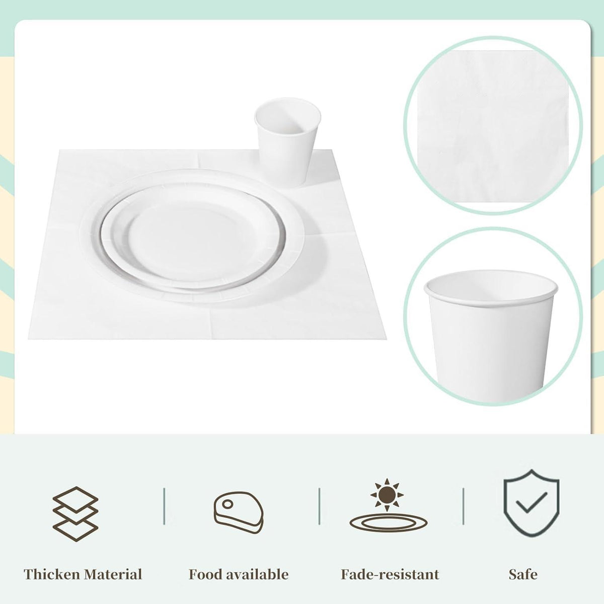 Partygeschirr Set 96-teilig – Pappteller, Becher & Servietten