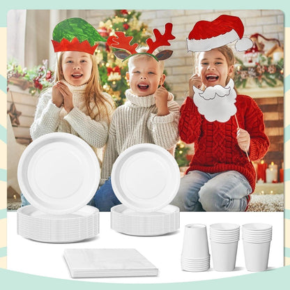 Partygeschirr Set 96-teilig – Pappteller, Becher & Servietten