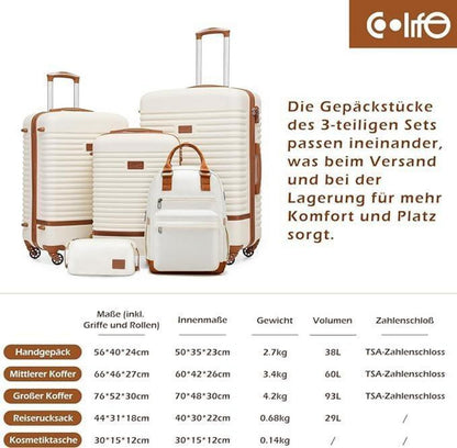 COOLIFE Koffer Set 3tlg ABS Hartschalen Reisekoffer 4 Rollen TSA-Schloss