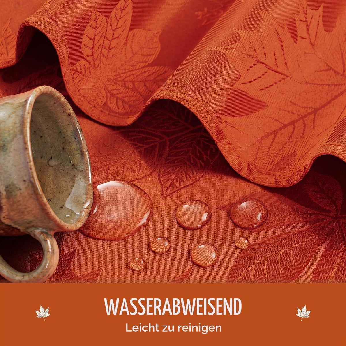 Herbstliche Tischdecke Jacquard Ahornblatt, 152x305 cm