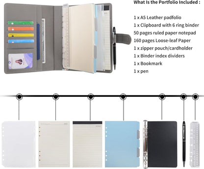 Nachfüllbares A5 Liniertes PU Leder Journal mit Ringbuchordner - Grau