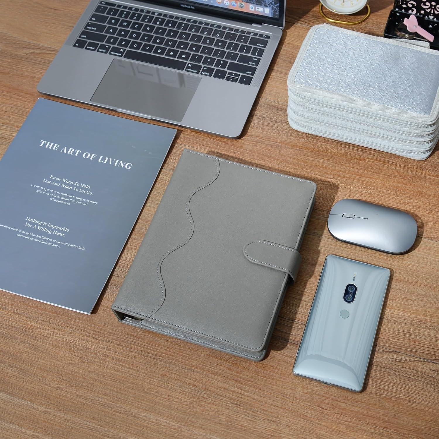 WASON A5 Liniertes PU Leder Journal Nachfüllbarer Organizer Grau