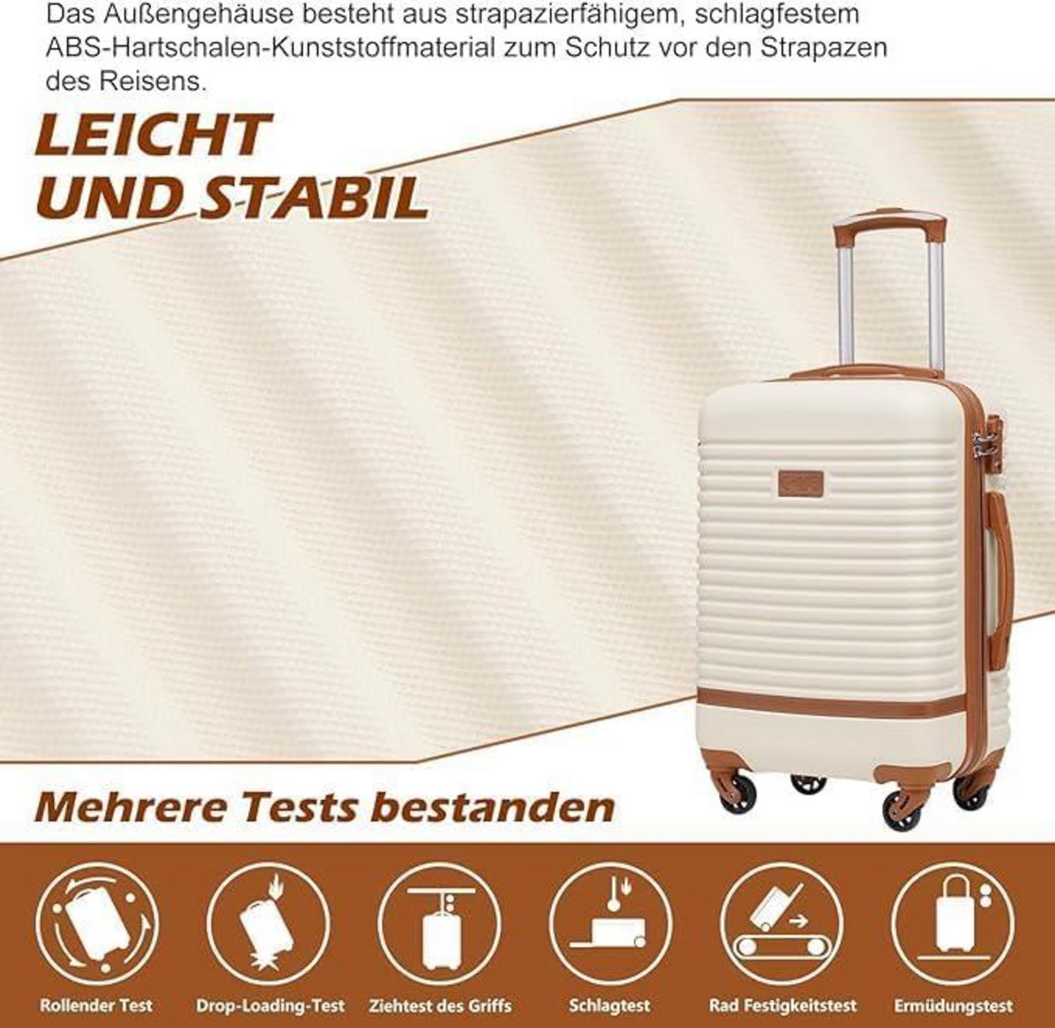 COOLIFE Koffer Set 3tlg. Handgepäck ABS Hartschale TSA-Schloss 4 Rollen Grau/Rosa
