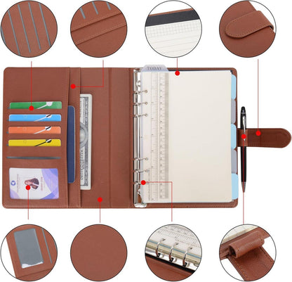 Nachfüllbares A5 Journal PU Leder Ringbuch Organizer Braun