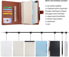 Nachfüllbares A5 PU Leder Journal Ringbuchordner Portfolio Braun