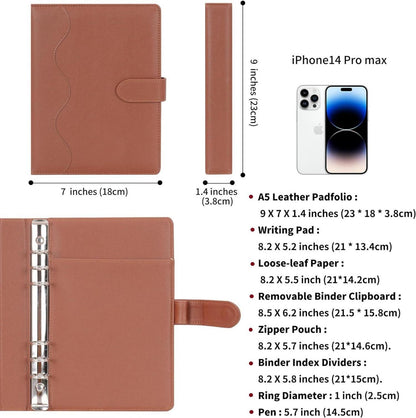 Liniertes A5 PU Leder Ringbuch Journal Schreibset Braun