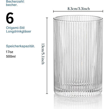 Geriffelte Longdrinkgläser 6er Set, 500ml, Origami-Stil