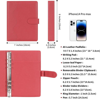 Liniertes A5 PU Leder Nachfüllbares Notizbuch Journal Spiralblock Rot
