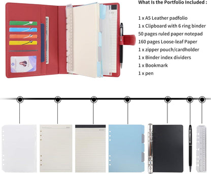 WASON A5 Liniertes Nachfüllbares PU Leder Tagebuch Journal Rot