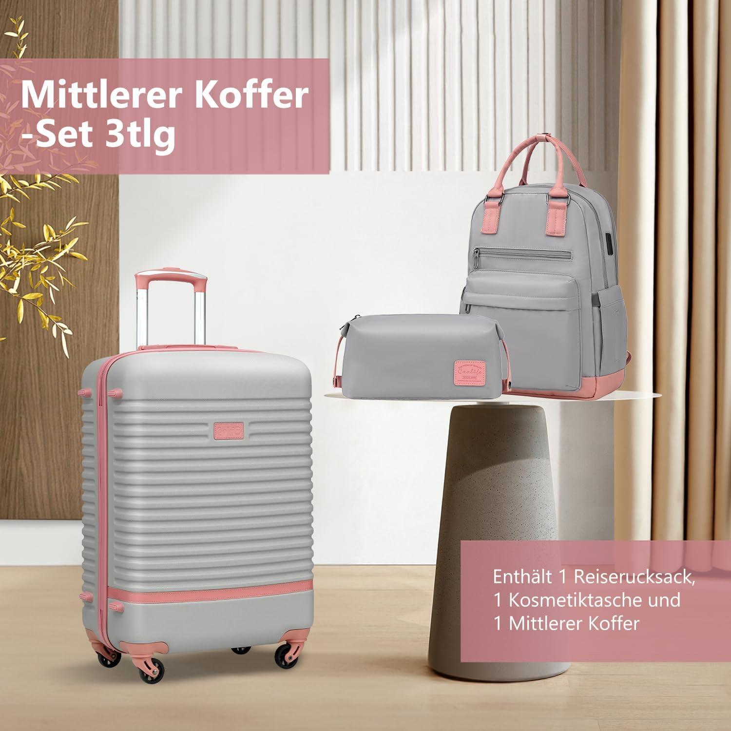 COOLIFE Koffer Set 3tlg ABS Hartschale 4 Rollen TSA-Schloss
