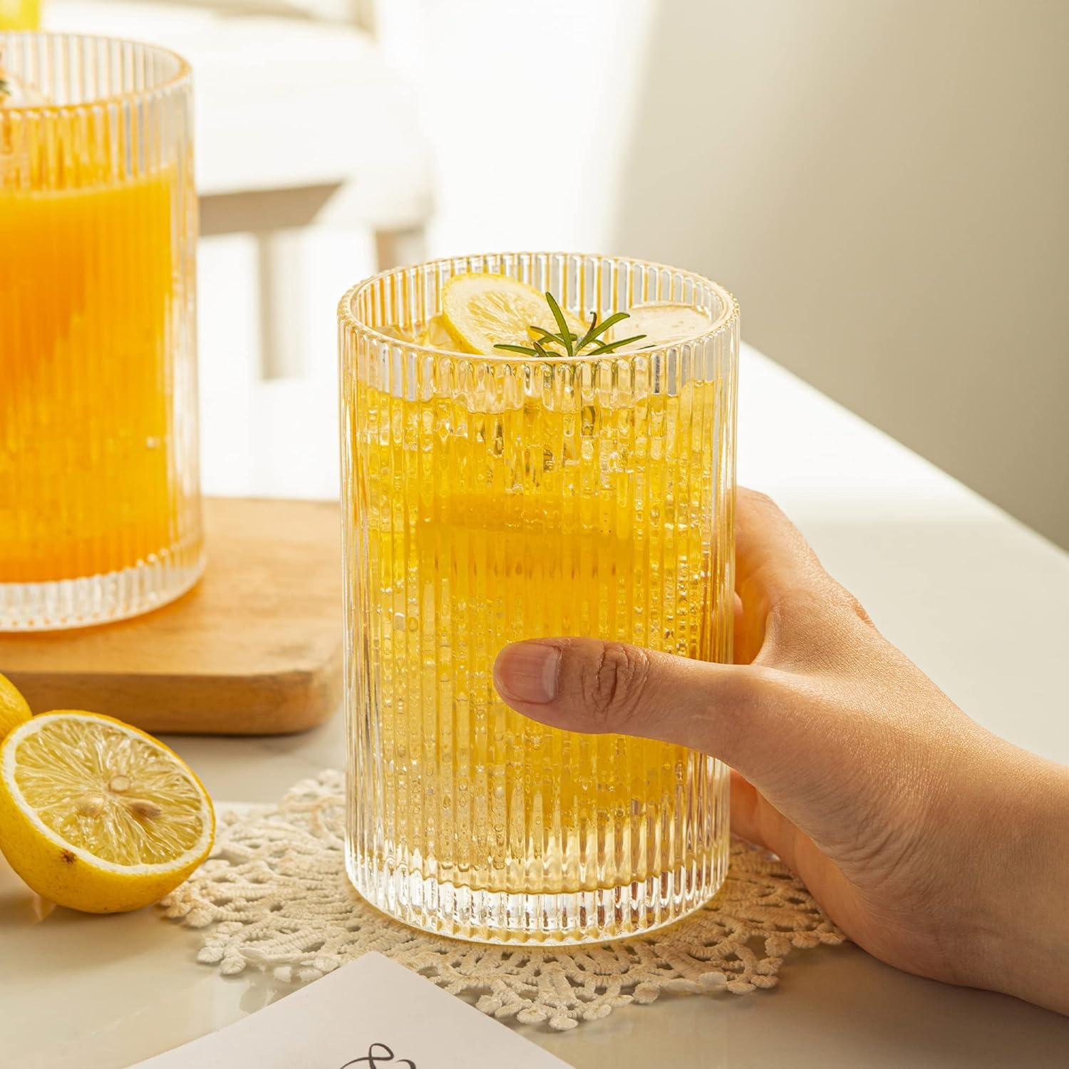 Geriffelte Gläser Set 500ml Vintage Cocktailglas 4er Origami-Stil Kaffeetassen