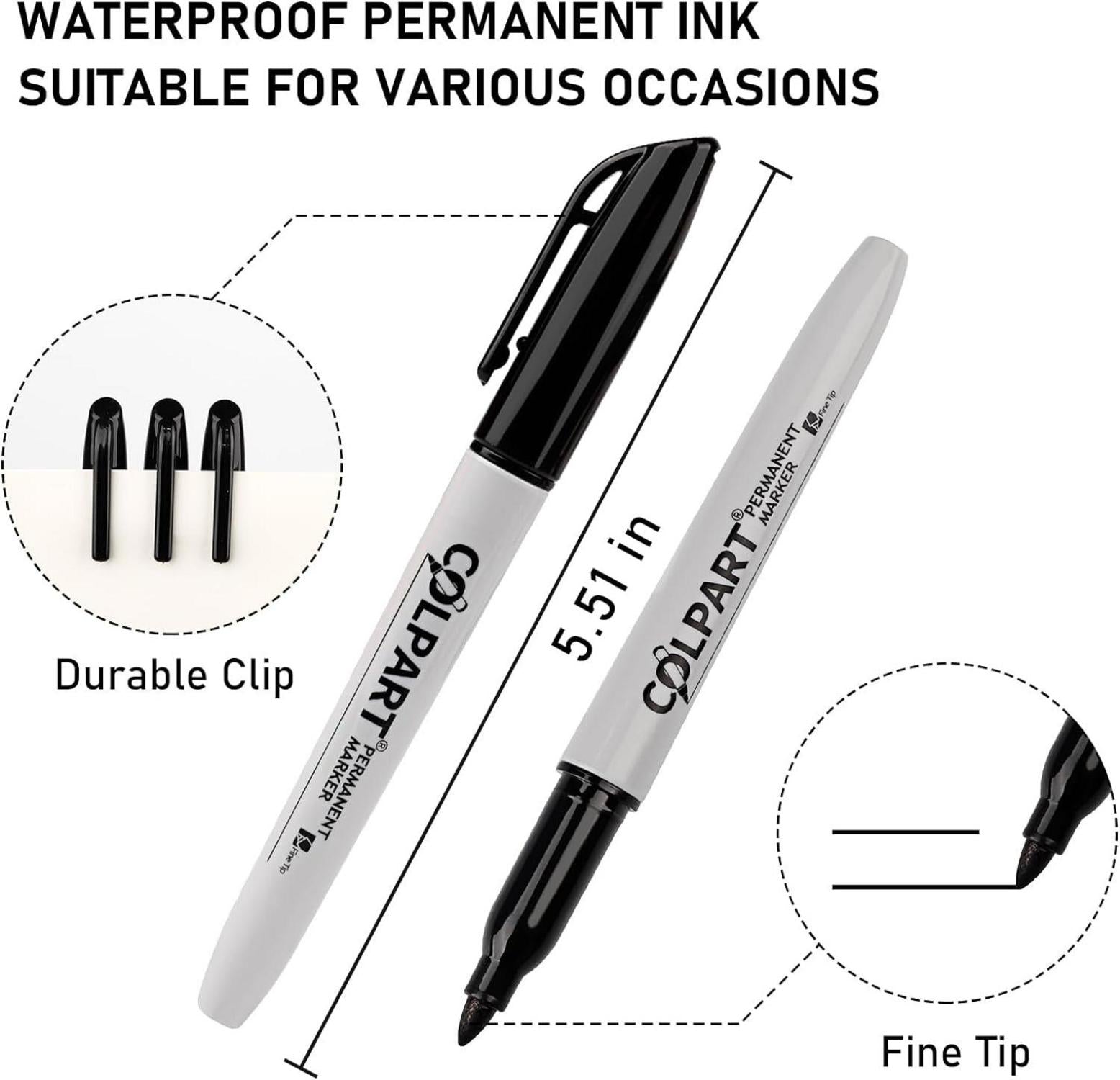 Permanent Marker Set Black Fine Tip Waterproof 30 Pack