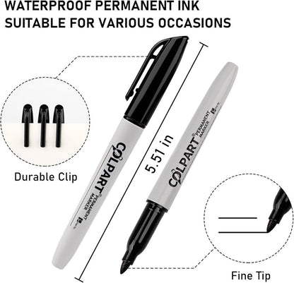 Permanent Marker Set Black Fine Tip Waterproof 30 Pack