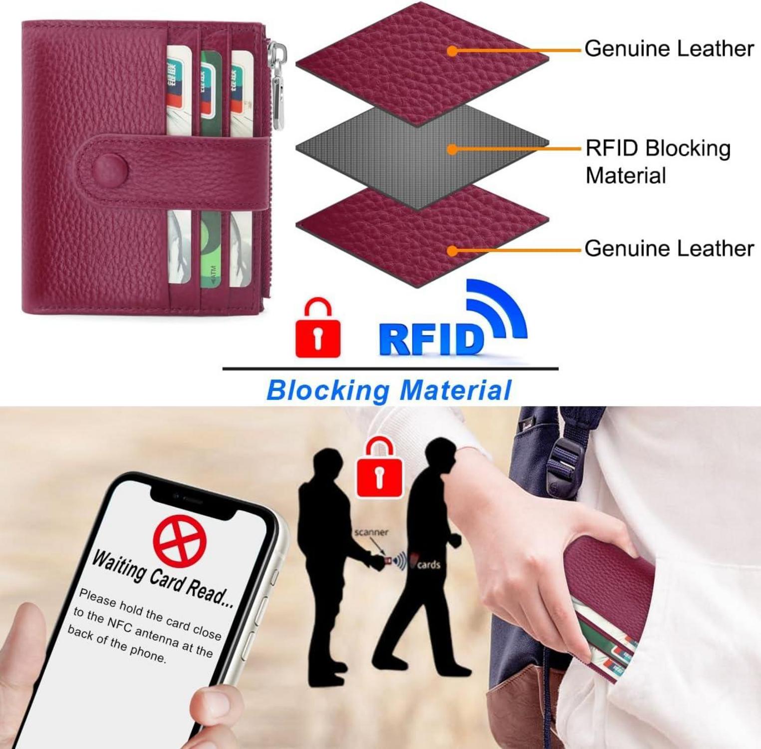Klein Damen Geldbeutel Leder RFID Schutz Geldbörse mit 13 Kartenfächer