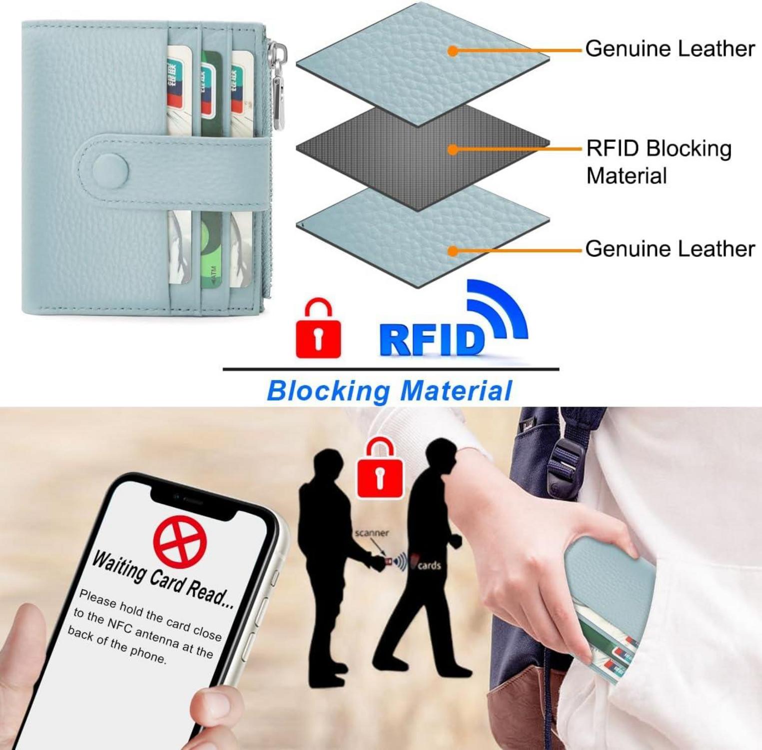 Klein Damen Geldbörse Leder RFID Schutz Portemonnaie mit 13