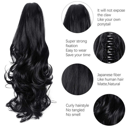 Gewellter Pferdeschwanz Clip-in 40cm – Schwarz