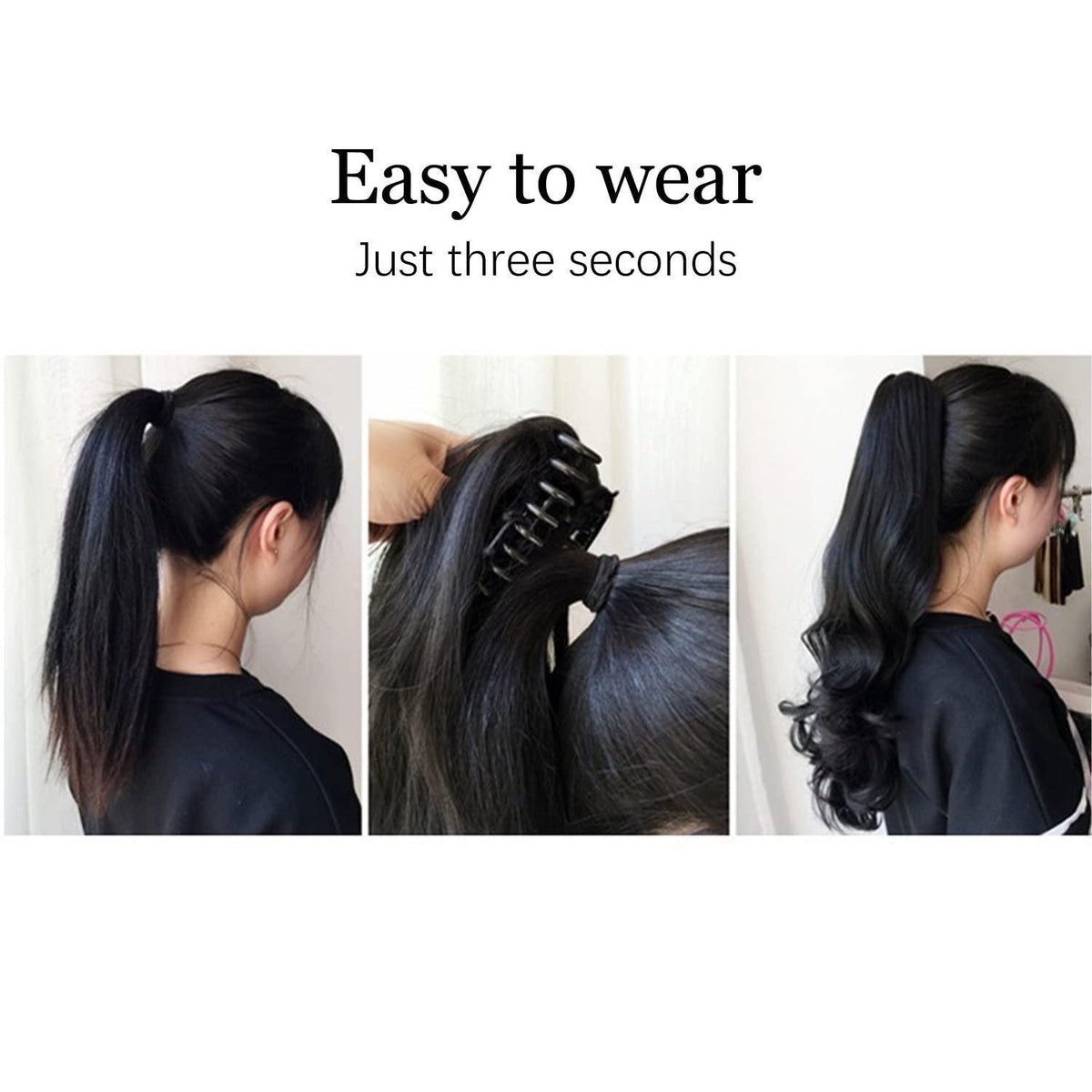 Gewellter Pferdeschwanz Clip-in 40cm – Schwarz