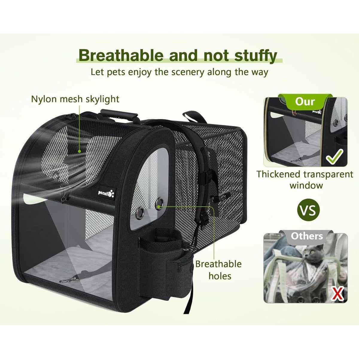 Erweiterbarer Haustierrucksack XL mit Fenster für Hunde & Katzen
