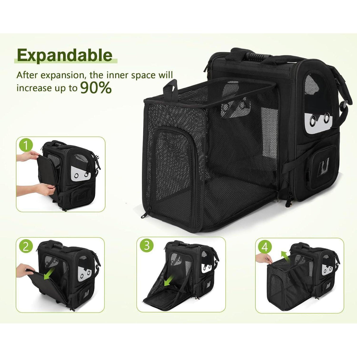 Erweiterbarer Haustierrucksack XL mit Fenster für Hunde & Katzen