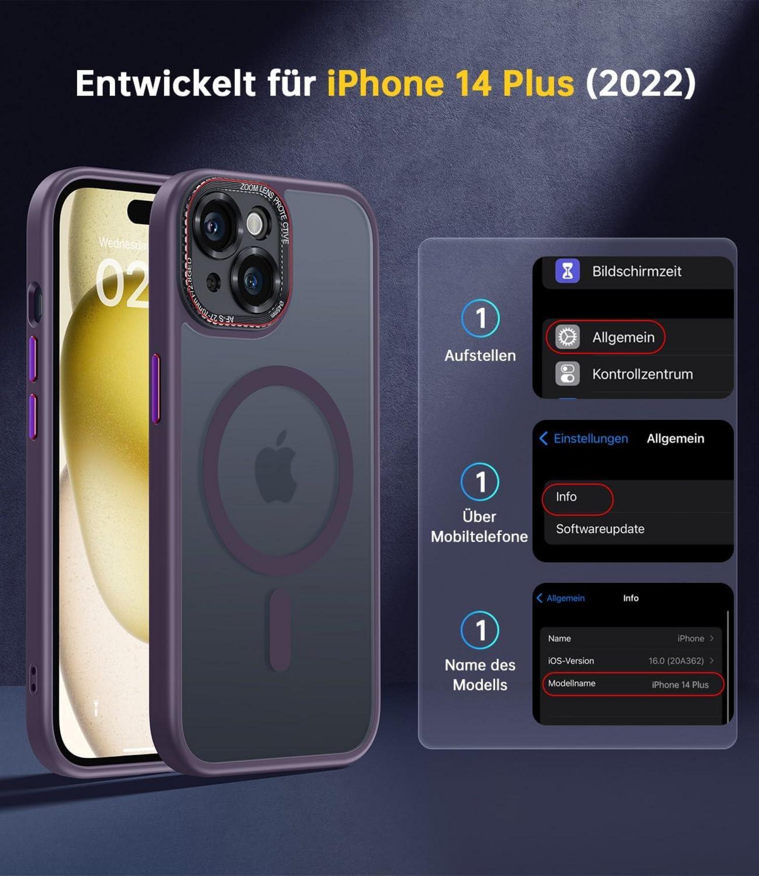iPhone 14 Plus Hülle MagSafe Stoßfest Kratzfest N56 Magnete Lila