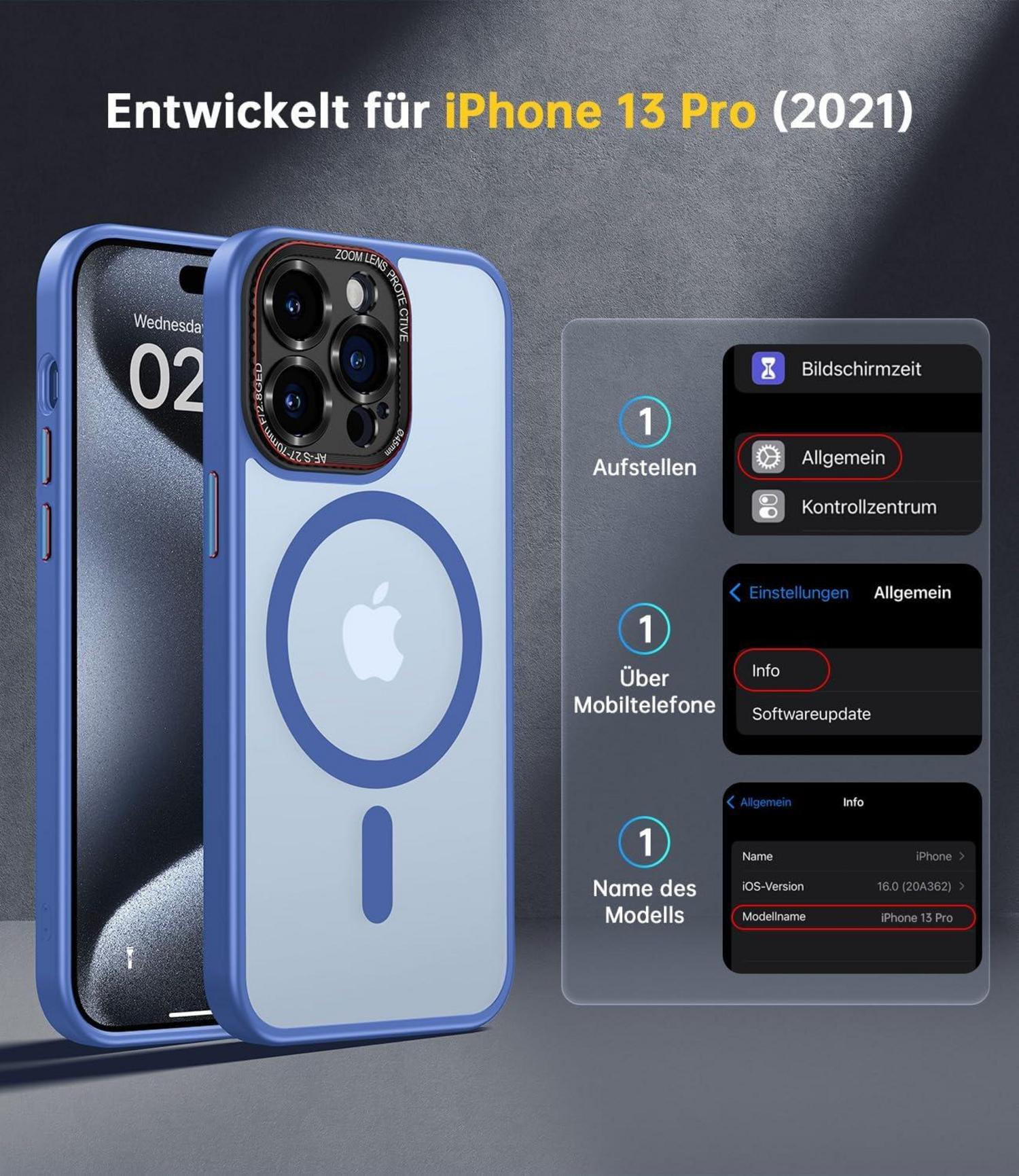 iPhone 13 Pro Hülle Blau MagSafe Kameraschutz Stoßfest