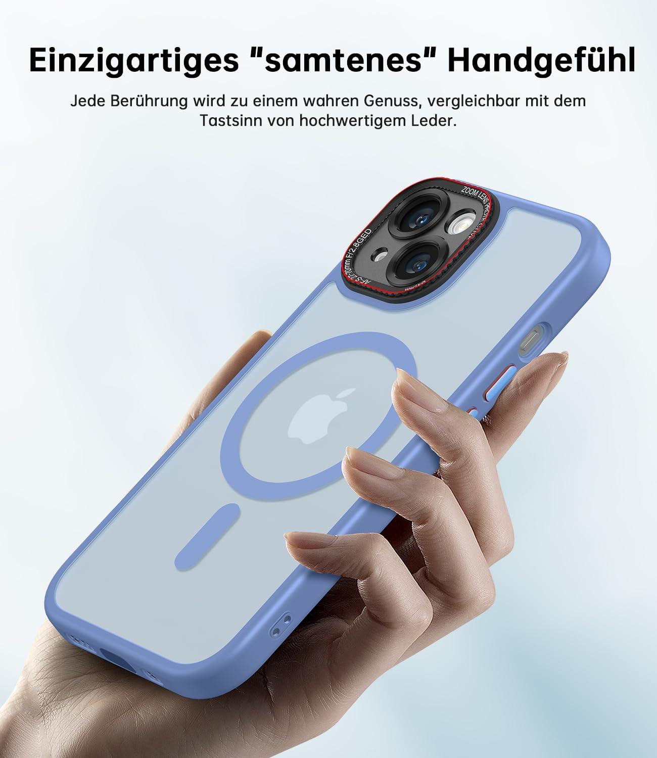 iPhone 15 Plus Hülle MagSafe Integrierter Kameraschutz N56 Magnete Kratzfest Blau