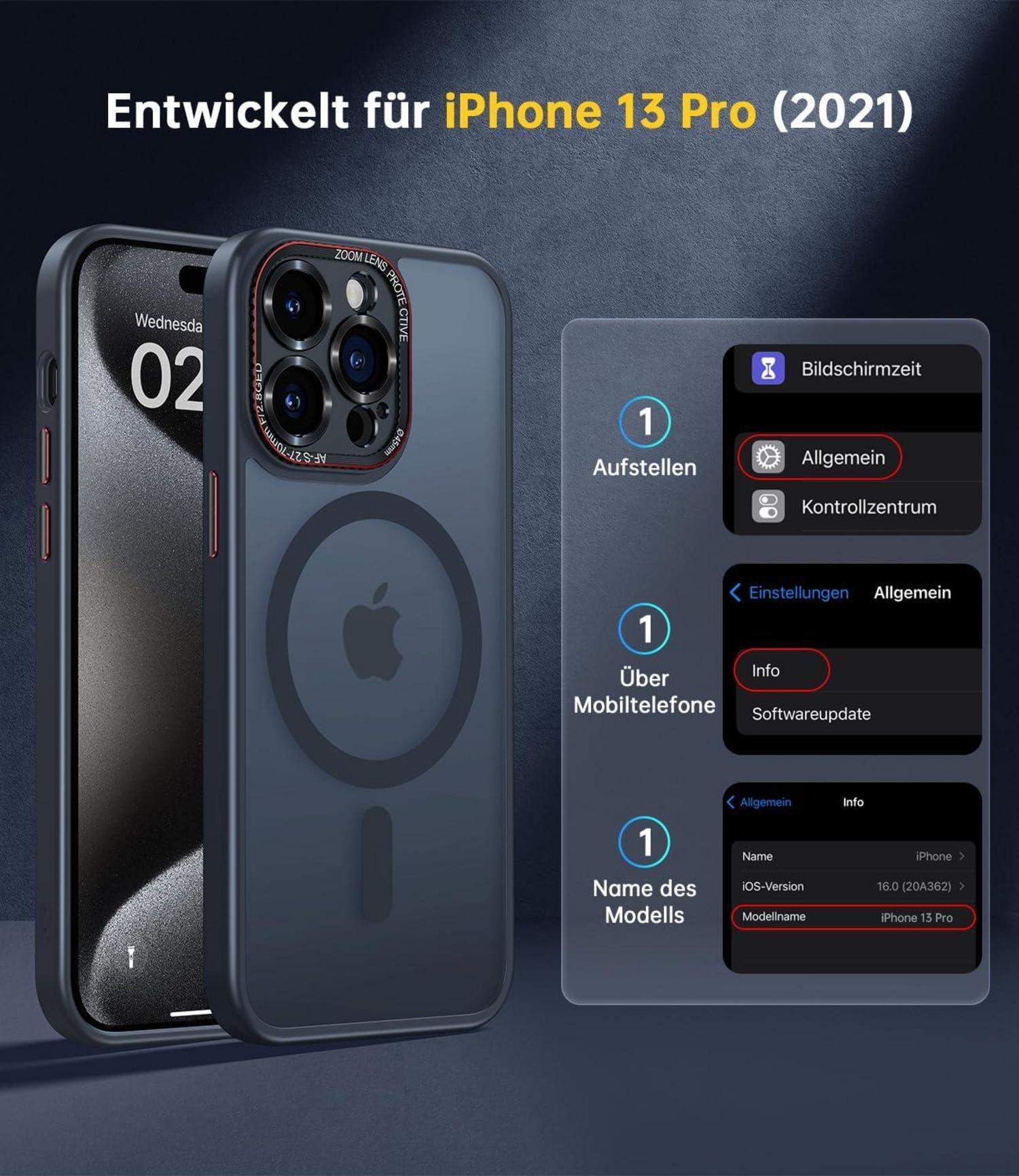 Schwarze iPhone 13 Pro Hülle MagSafe, N56 Magnet, stoßfest