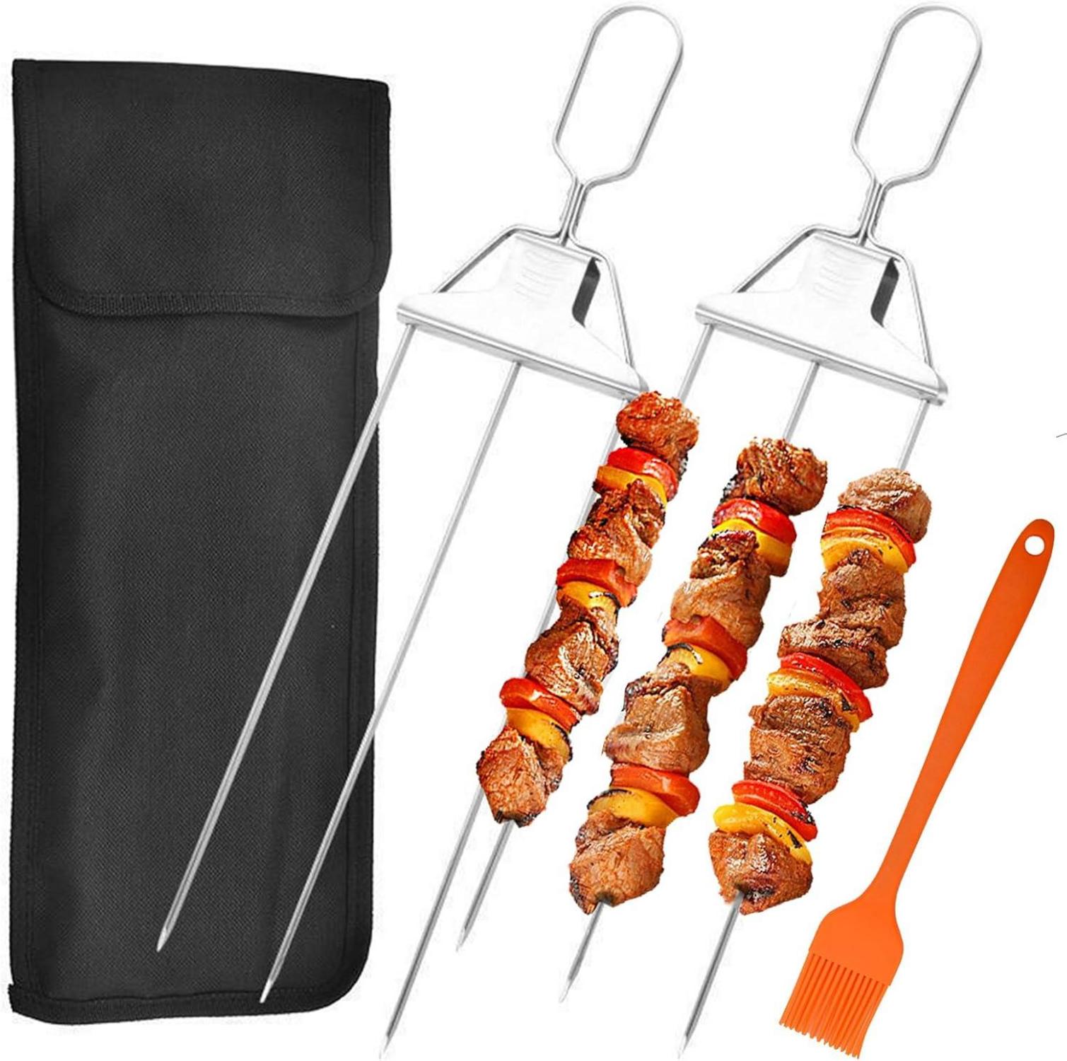 Grillspieße Edelstahl 3-Wege Schaschlikspieße Halbautomatische