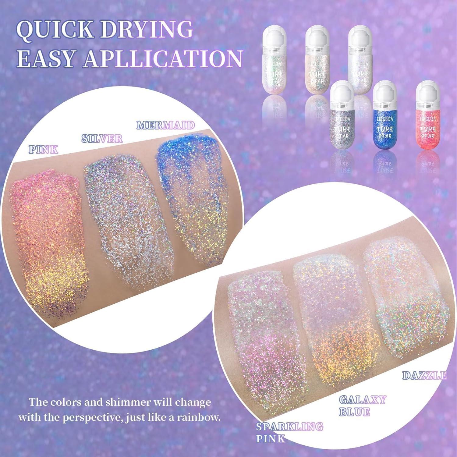 Prreal Roll-on Holographic Glitter Gel for Festival Rave Makeup (03Sparkling