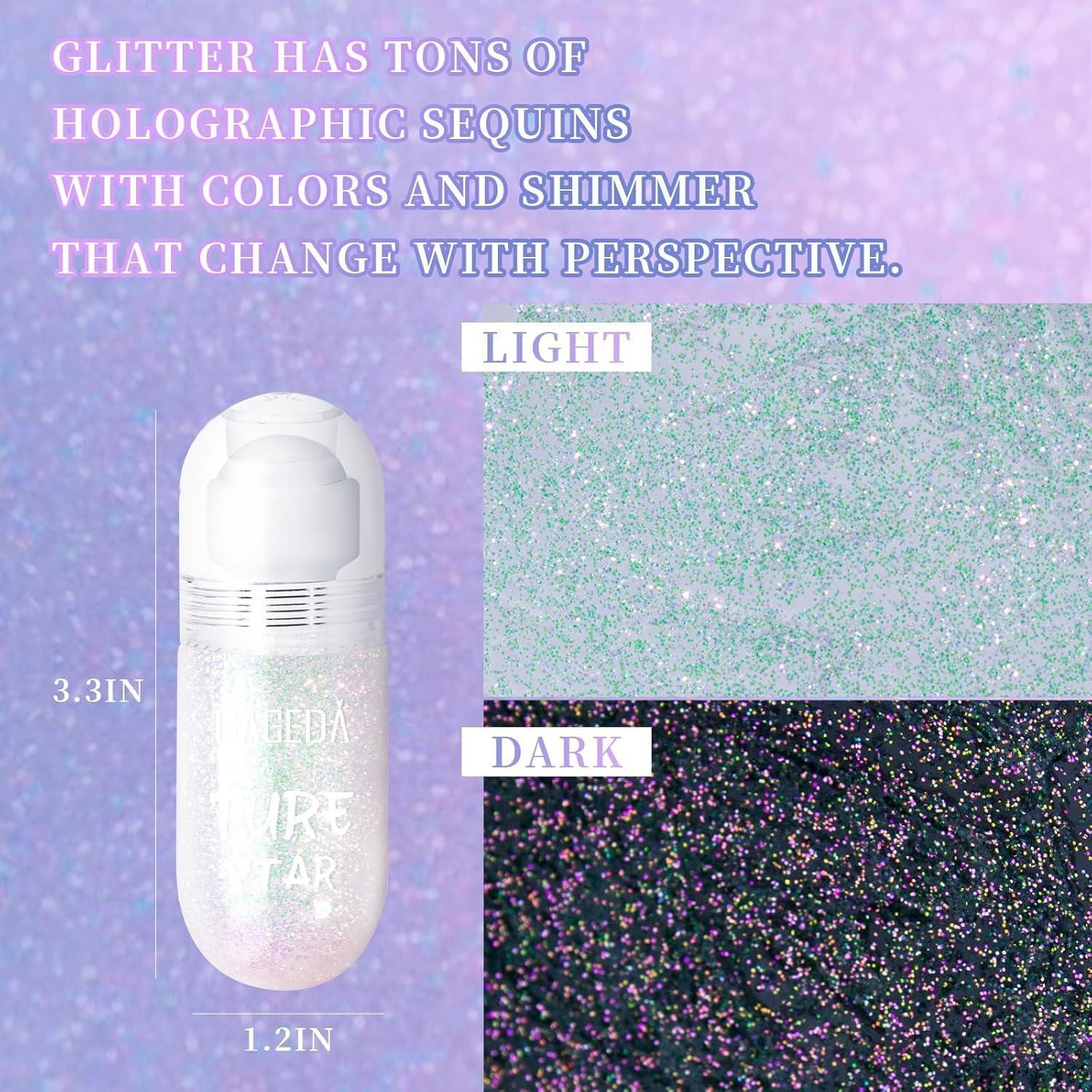 Roll-on Body Glitter Gel, Color Change Holographic Hair Sparkle - Pink