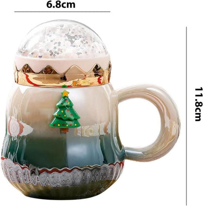 Weihnachtstasse Keramik Perlenglanz Kaffeetasse mit Deckel