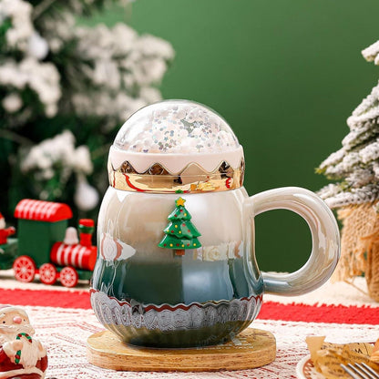 Weihnachtstasse Perlenglanz Kaffeetasse mit Deckel 450ml