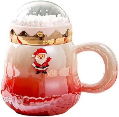 Weihnachtstasse Keramik Perlenglanz Deckel 450ml Kaffeebecher