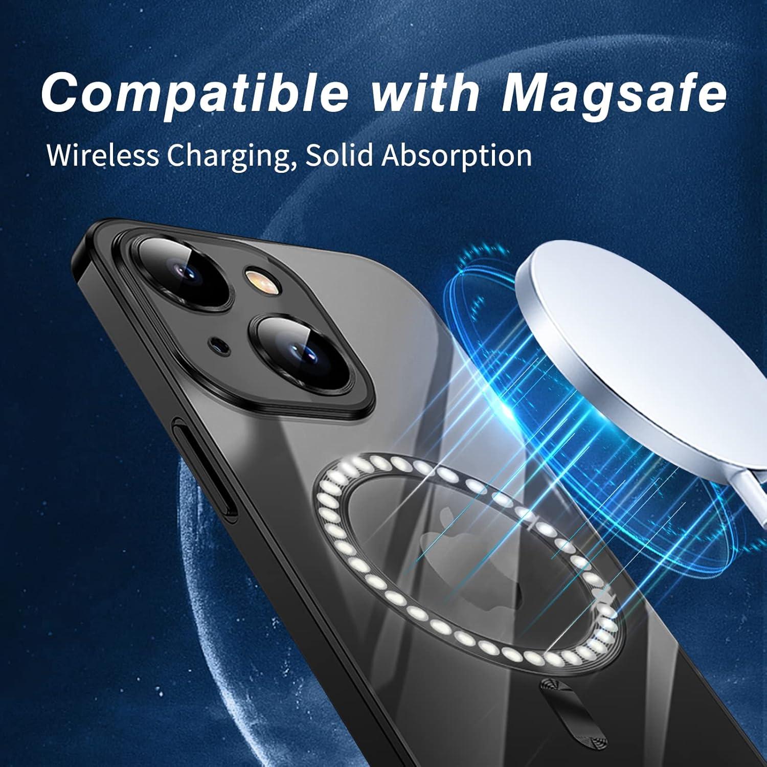 Klare iPhone 15 Plus Hülle MagSafe Adsorption Kabelloses Laden Schwarz