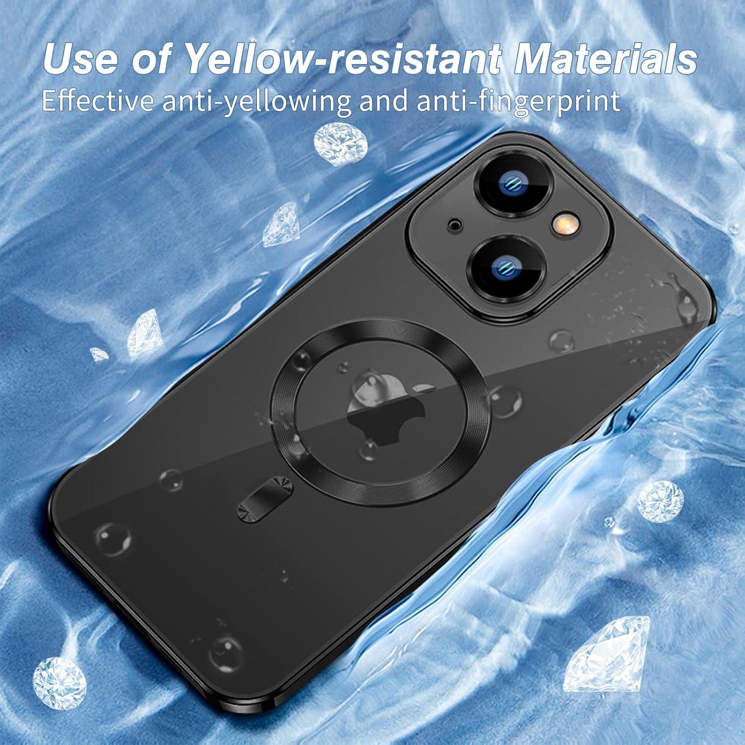 Transparente iPhone 15 Hülle MagSafe Adsorption Stoßfest Schwarz
