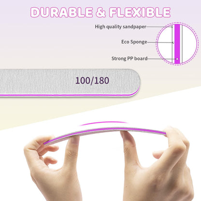 25 Nagelfeilen 180/240 Grit für Naturnägel & Gel, Profi Feilen Set
