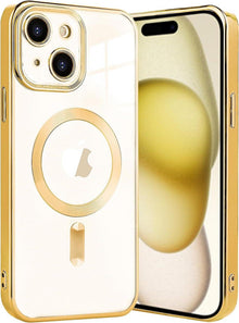 Klare Magnetische iPhone 15 Schutzhülle Magsafe Stoßfest Gold