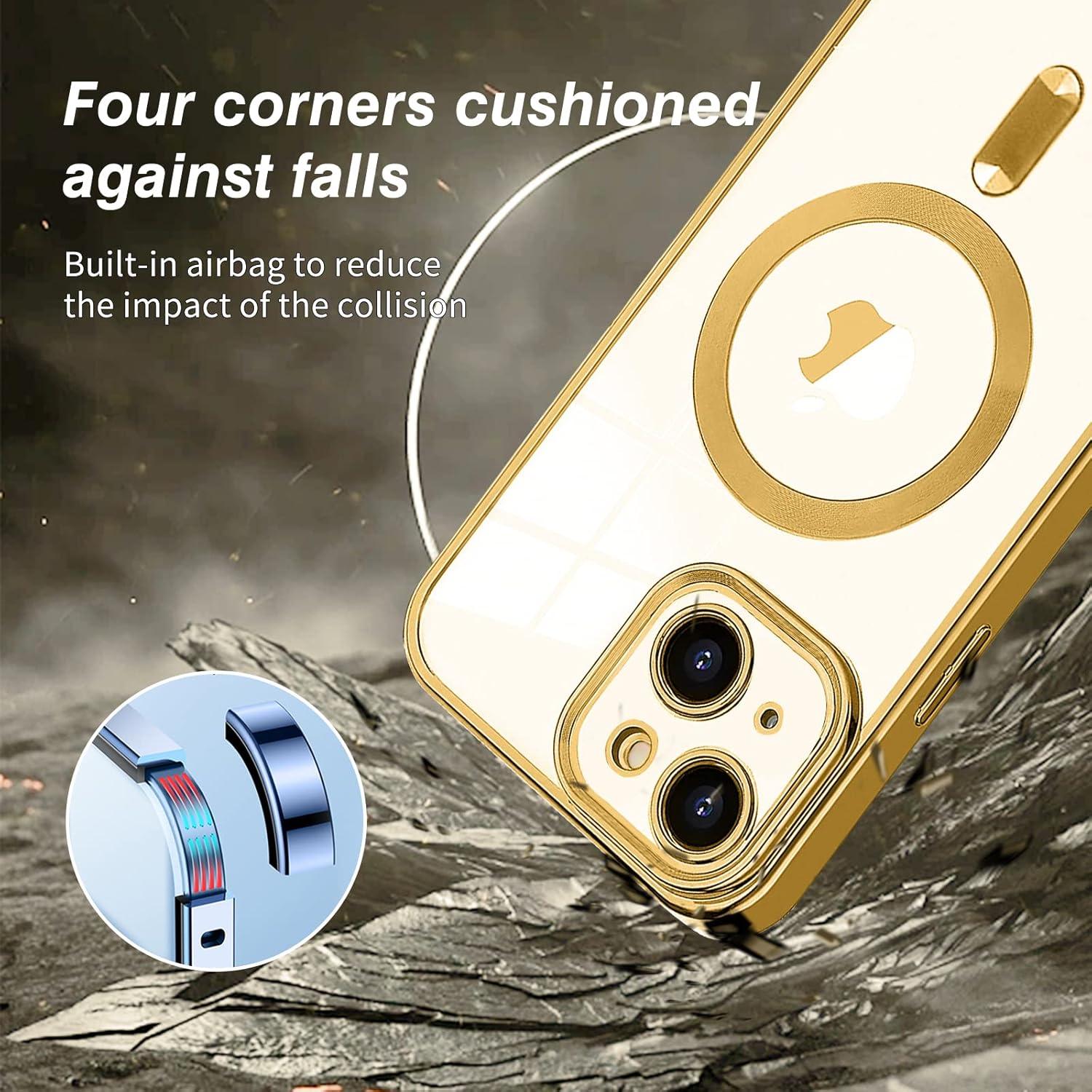Klare iPhone 15 Hülle MagSafe Magnetisch Kabellos Laden Kratzfest Gold
