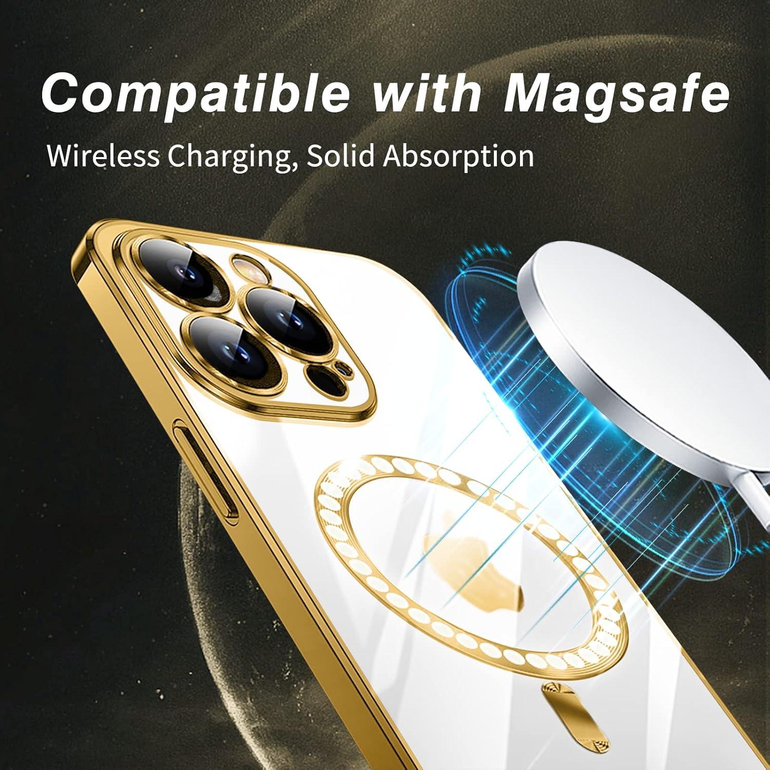 Transparente iPhone 15 Pro Max Hülle MagSafe Kompatibel Stoßfest Gold